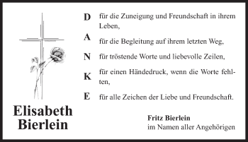 Traueranzeige von Elisabeth Bierlein von Neustadt/ Scheinfeld/ Uffenheim