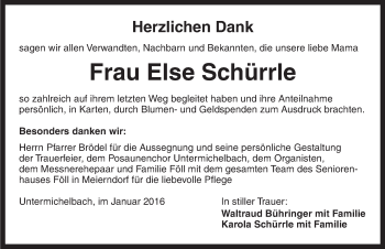 Traueranzeige von Else  Schürrle von Dinkelsbühl/ Feuchtwangen