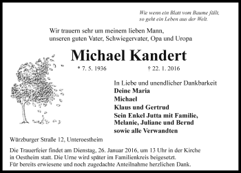 Traueranzeige von Michael Kandert von Rothenburg