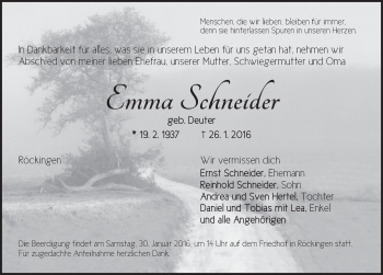 Traueranzeige von Emma Schneider von Ansbach