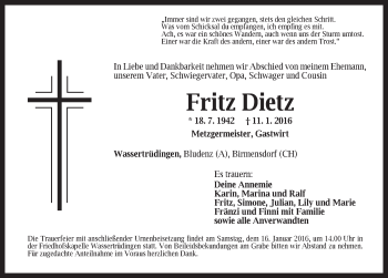 Traueranzeige von Fritz Dietz von Dinkelsbühl/ Feuchtwangen