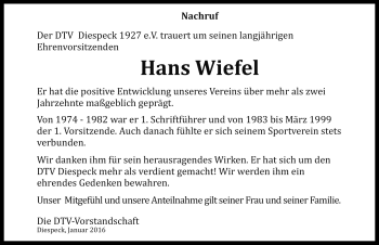 Traueranzeige von Hans Wiefel von Neustadt/ Scheinfeld/ Uffenheim