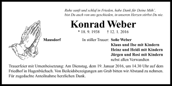 Traueranzeige von Konrad Weber von Neustadt/ Scheinfeld/ Uffenheim