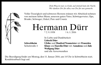 Traueranzeige von Hermann Dürr von Neustadt/ Scheinfeld/ Uffenheim