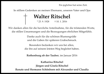 Traueranzeige von Walter Ritschel von Rothenburg