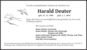 Traueranzeige von Harald Deuter von Dinkelsbühl/ Feuchtwangen