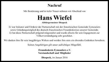 Traueranzeige von Hans Wiefel von Neustadt/ Scheinfeld/ Uffenheim