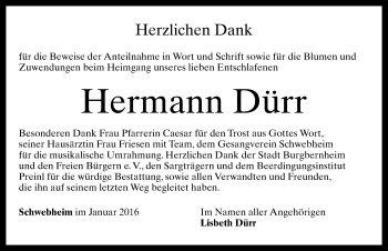 Traueranzeige von Hermann Dürr von Neustadt/ Scheinfeld/ Uffenheim