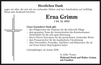 Traueranzeige von Erna Grimm von Dinkelsbühl/ Feuchtwangen