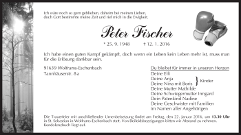 Traueranzeige von Peter Fischer von Ansbach