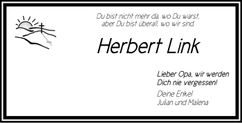 Traueranzeige von Herbert Link von Ansbach