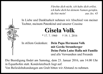 Traueranzeige von Gisela Volk von Neustadt/ Scheinfeld/ Uffenheim