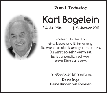 Traueranzeige von Karl Bögelein von Dinkelsbühl/ Feuchtwangen