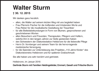 Traueranzeige von Walter Sturm von Ansbach