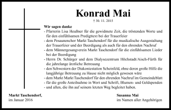 Traueranzeige von Konrad Mai von Neustadt/ Scheinfeld/ Uffenheim