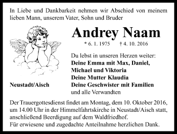 Traueranzeige von Andrey Naam von Neustadt/ Scheinfeld/ Uffenheim