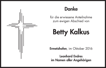 Traueranzeige von Betty Kalkus von Neustadt/ Scheinfeld/ Uffenheim