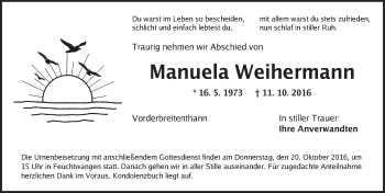 Traueranzeige von Manuela Weihermann von Dinkelsbühl/ Feuchtwangen