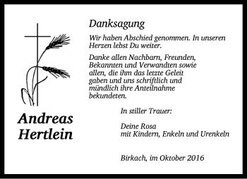 Traueranzeige von Andreas Hertlein von Dinkelsbühl/ Feuchtwangen