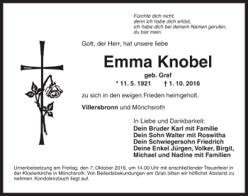 Traueranzeige von Emma Knobel von Dinkelsbühl/ Feuchtwangen