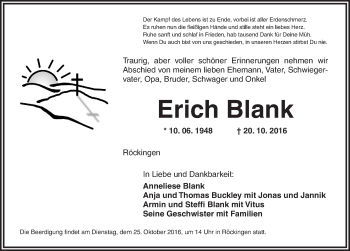 Traueranzeige von Erich Blank von Dinkelsbühl/ Feuchtwangen