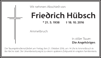 Traueranzeige von Friedrich Hübsch von Dinkelsbühl/ Feuchtwangen