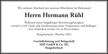 Traueranzeige von Hermann Rühl von Dinkelsbühl/ Feuchtwangen