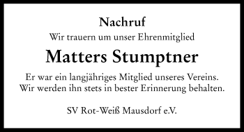 Traueranzeige von Matters Stumptner von Neustadt/ Scheinfeld/ Uffenheim