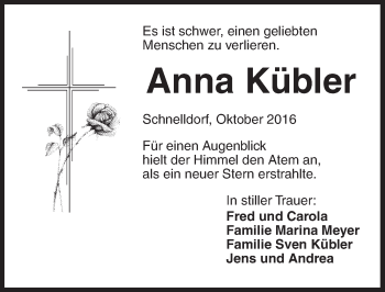 Traueranzeige von Anna Kübler von Dinkelsbühl/ Feuchtwangen