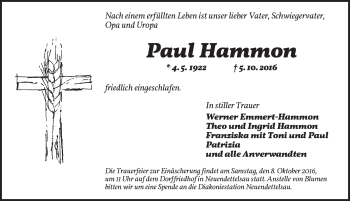 Traueranzeige von Paul Hammon von Ansbach