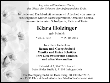 Traueranzeige von Klara Holzinger von Rothenburg