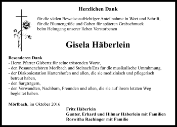 Traueranzeige von Gisela Häberlein von Rothenburg