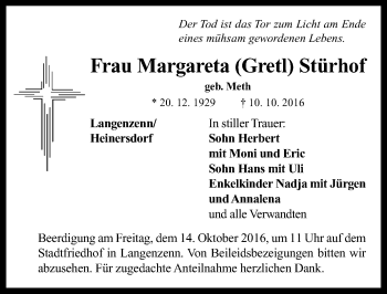 Traueranzeige von Margareta Gretl Stürhof von Neustadt/ Scheinfeld/ Uffenheim