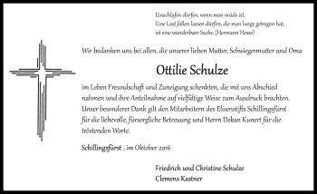 Traueranzeige von Ottilie Schulze von Rothenburg