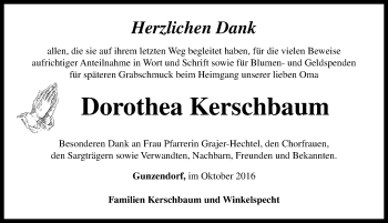 Traueranzeige von Dorothea Kerschbaum von Neustadt/ Scheinfeld/ Uffenheim