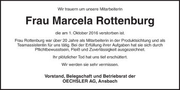 Traueranzeige von Marcela Rottenburg von Ansbach