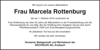 Traueranzeige von Marcela Rottenburg von Dinkelsbühl/ Feuchtwangen