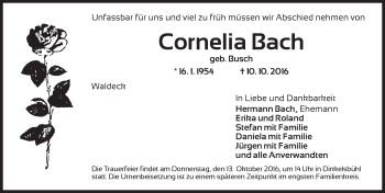 Traueranzeige von Cornelia Bach von Dinkelsbühl/ Feuchtwangen