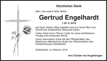 Traueranzeige von Gertrud Engelhardt von Dinkelsbühl/ Feuchtwangen