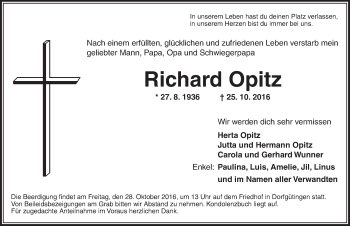 Traueranzeige von Richard Opitz von Dinkelsbühl/ Feuchtwangen