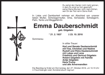 Traueranzeige von Emma Dauberschmidt von Dinkelsbühl/ Feuchtwangen