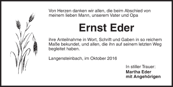 Traueranzeige von Ernst Eder von Dinkelsbühl/ Feuchtwangen