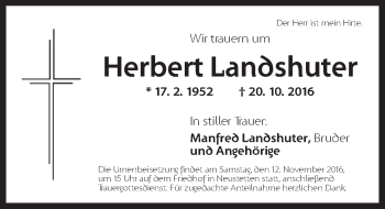 Traueranzeige von Herbert Landshuter von Ansbach