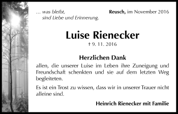 Traueranzeige von Luise Rienecker von Neustadt/ Scheinfeld/ Uffenheim