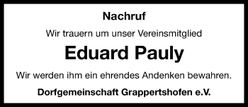 Traueranzeige von Eduard Pauly von Neustadt/ Scheinfeld/ Uffenheim