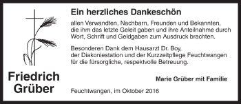 Traueranzeige von Friedrich Grüber von Dinkelsbühl/ Feuchtwangen