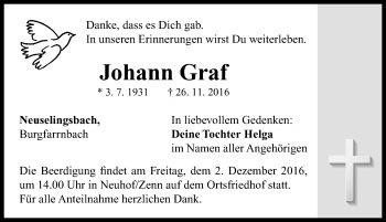 Traueranzeige von Johann Graf von Neustadt/ Scheinfeld/ Uffenheim