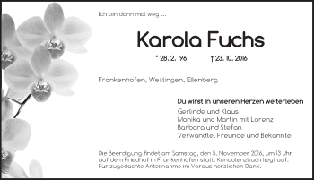 Traueranzeige von Fuchs Karola von Dinkelsbühl/ Feuchtwangen