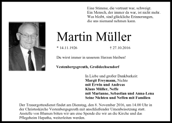 Traueranzeige von Martin Müller von Neustadt/ Scheinfeld/ Uffenheim