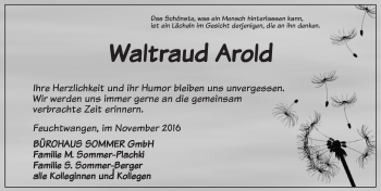 Traueranzeige von Waltraud Arold von Dinkelsbühl/ Feuchtwangen